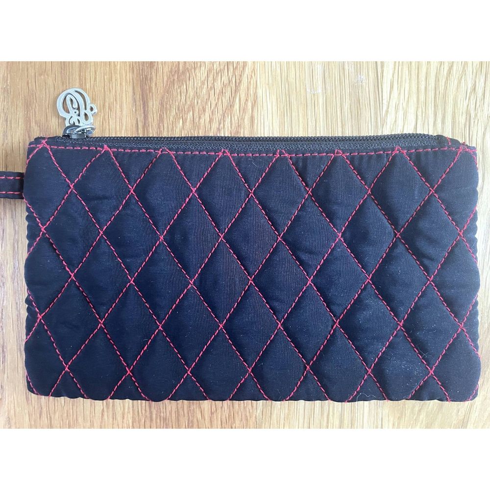 Vera Bradley Quilted Black Wristlet with Red Diamond Pattern Stitching
